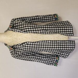 Intro Blouse Gingham Floral Embroidered Button Down Pocket Size PL Rockabilly